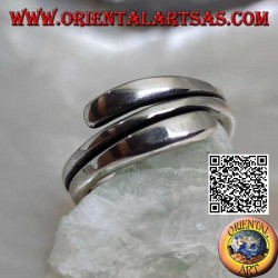 Smooth silver ring, double wrap line with flattened ends