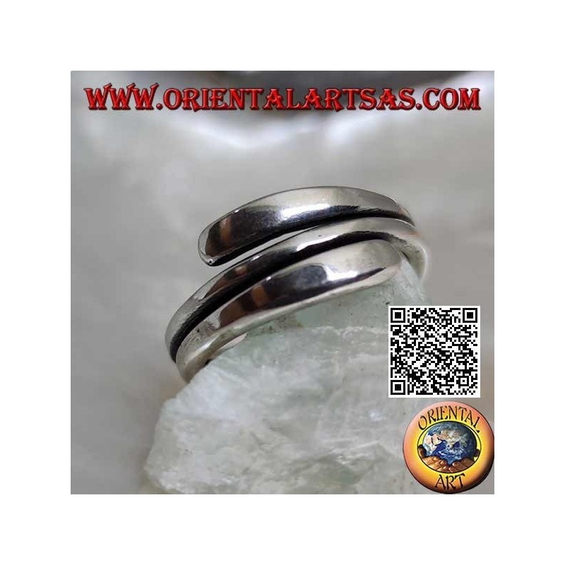 Smooth silver ring, double wrap line with flattened ends