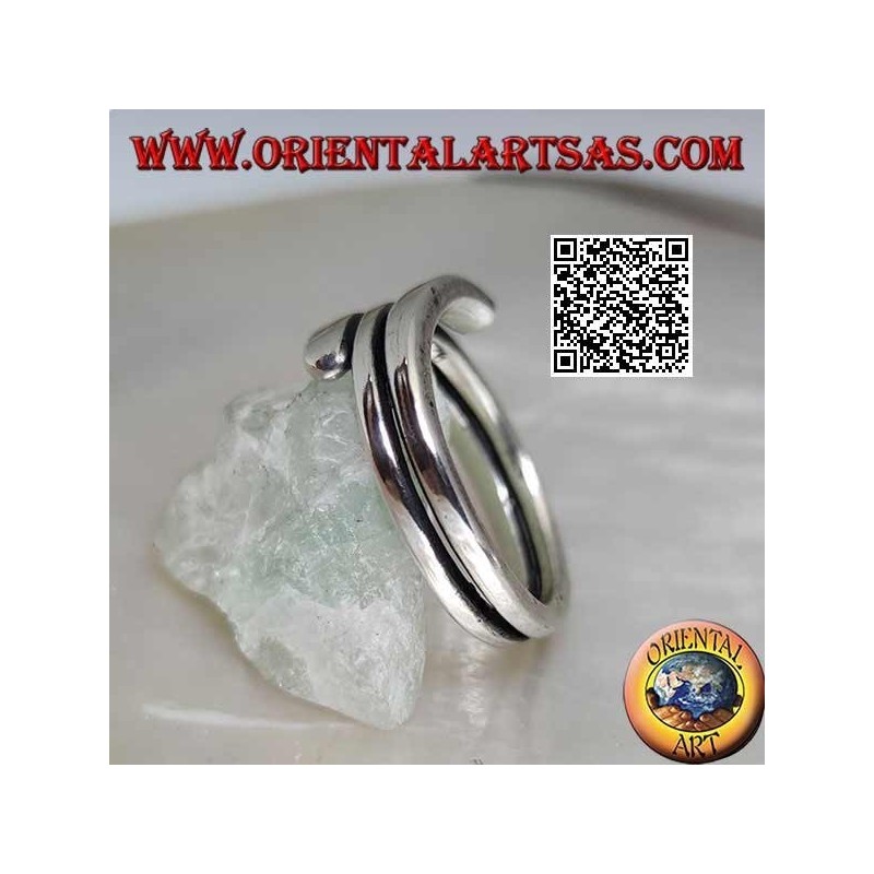 Anillo plateado liso, línea de doble vuelta con extremos aplanados