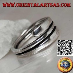 Smooth silver ring, double wrap line with flattened ends