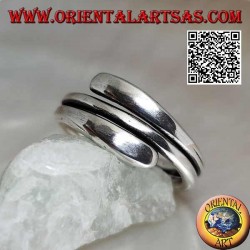 Anillo plateado liso, línea de doble vuelta con extremos aplanados