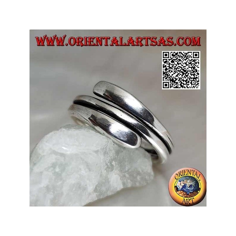 Smooth silver ring, double wrap line with flattened ends