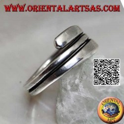 Bague en argent lisse, ligne double tour avec extrémités aplaties
