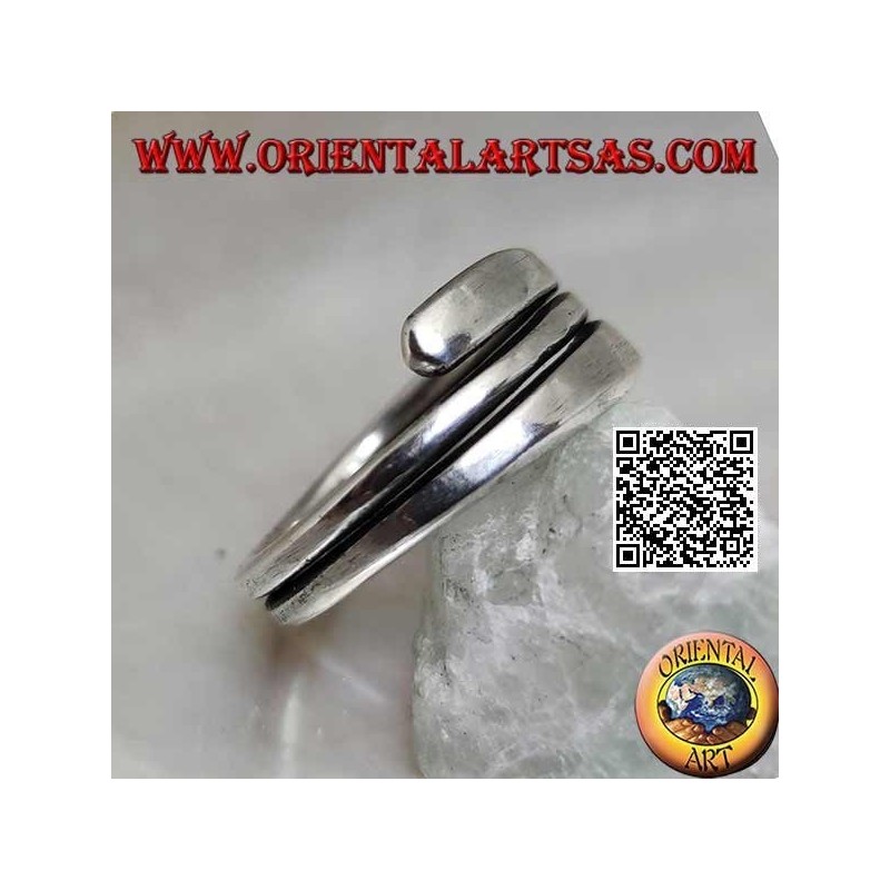 Bague en argent lisse, ligne double tour avec extrémités aplaties