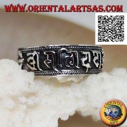 Silver band ring with Vajra and Mantra Oṃ Maṇi Padme Hūṃ