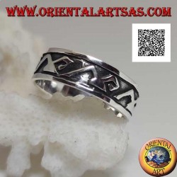 Silver ring with archimedes symbols in bas-relief