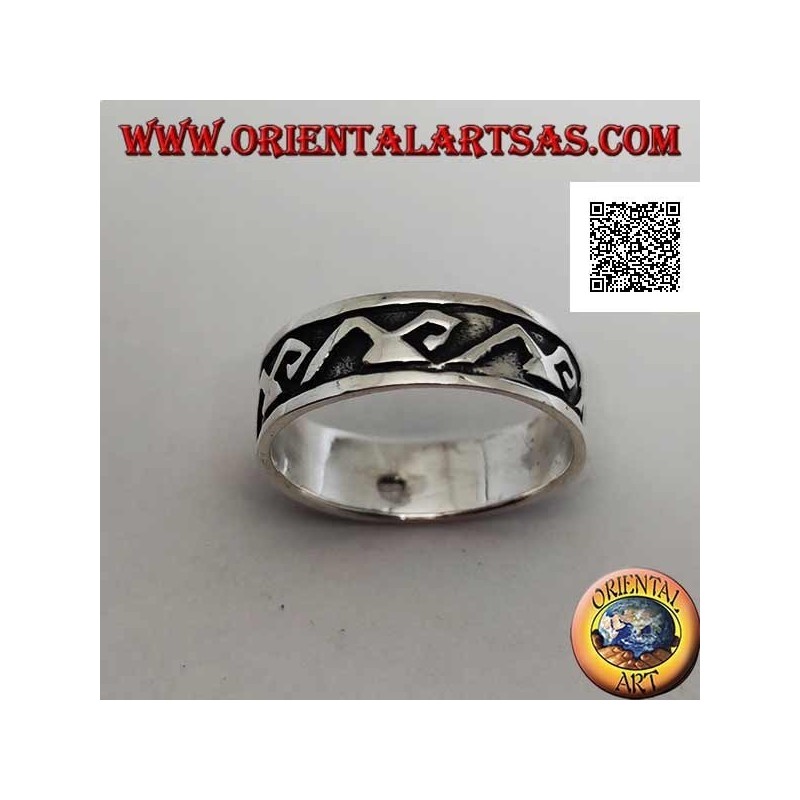 Silver ring with archimedes symbols in bas-relief