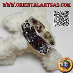 Anillo de plata con ondas y bolas grabadas