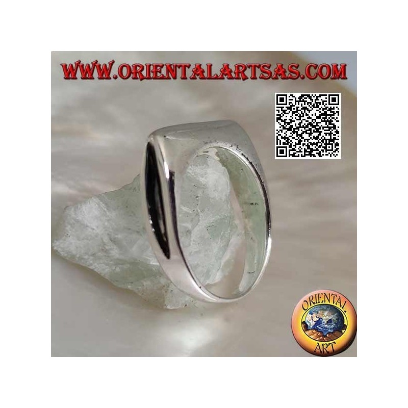 Smooth silver ring in the shape of an ax blade on the front