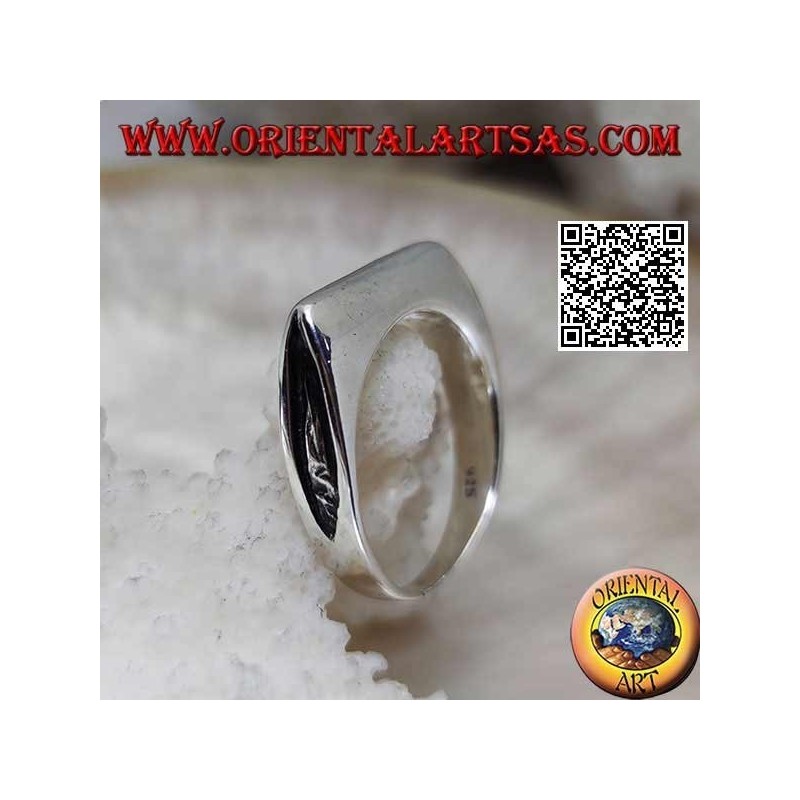 Smooth silver ring in the shape of an ax blade on the front