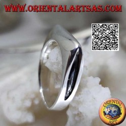 Smooth silver ring in the shape of an ax blade on the front