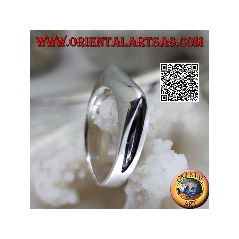 Smooth silver ring in the shape of an ax blade on the front