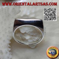 Anillo plateado liso en forma de hoja de hacha en la parte delantera