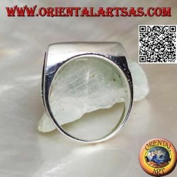 Smooth silver ring in the shape of an ax blade on the front
