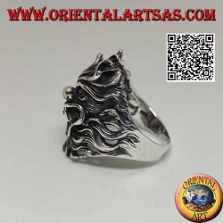 Bague en argent en forme de visage de démon maléfique