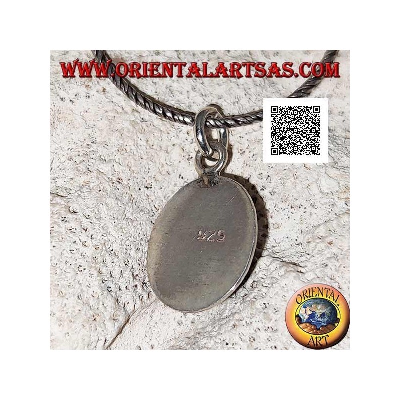 Ciondolo in argento con black star (Diopside) ovale a cabochon contornata da intreccio