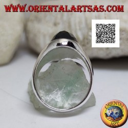 Silver ring with narrow elongated faceted oval onyx on smooth frame