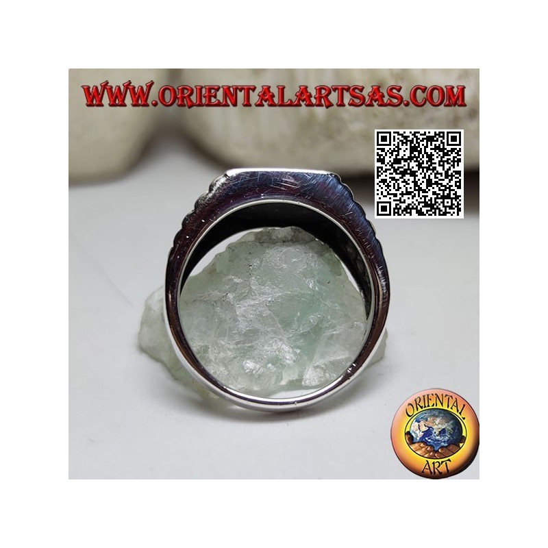 Silberring mit quadratischem Onyx und Uhrenglied an den Seiten