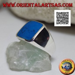 Silver ring with beveled rectangular turquoise set flush with the edge on a smooth frame