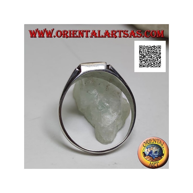 Anello in argento con onice quadrata a filo bordo e riga verticale incisa sui lati