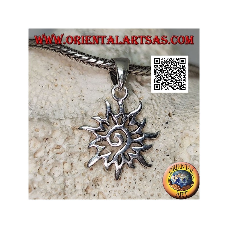 Silver spiral pendant in the openwork sun