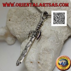 Silver sword pendant with guard and pointed ratchets and blade with Celtic decorations