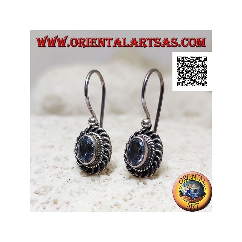 Orecchini Topazio Blu Ovale Argento 925 Fatto a Mano | Oriental Art