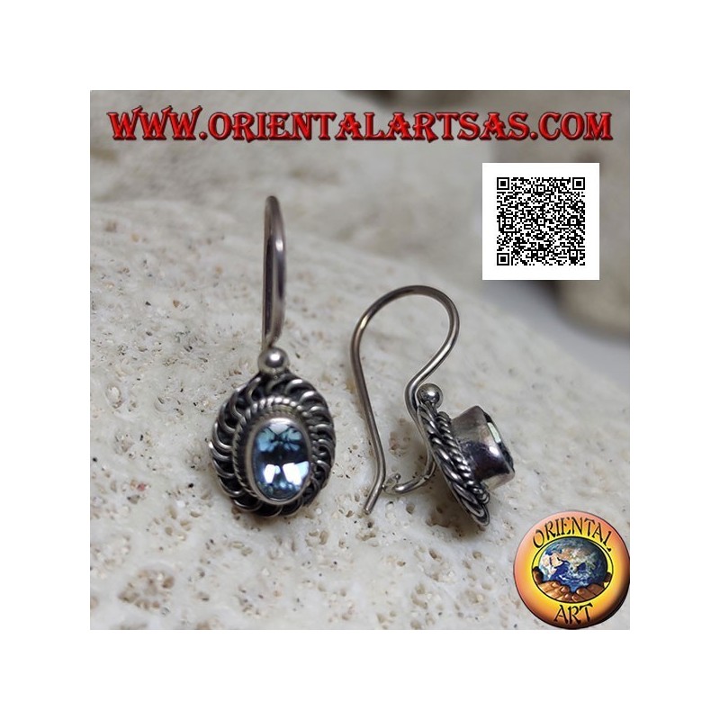Orecchini Topazio Blu Ovale Argento 925 Fatto a Mano | Oriental Art