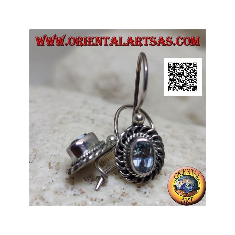 Orecchini Topazio Blu Ovale Argento 925 Fatto a Mano | Oriental Art