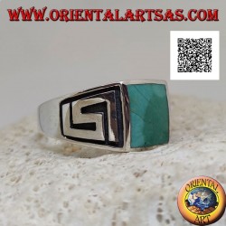 Anillo de plata con turquesa cuadrada natural y laberinto en los laterales (30)