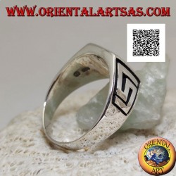 Silver ring with natural square turquoise and labyrinth on the sides (30)