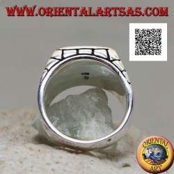 Silver ring with rectangular natural turquoise and small squares on the sides (22)