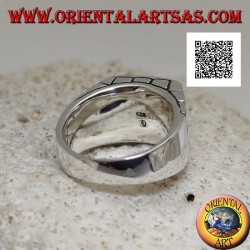 Silver ring with rectangular natural turquoise and small squares on the sides (22)