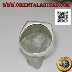 Silver ring with horizontal rectangular carnelian flush with the edge on a smooth setting