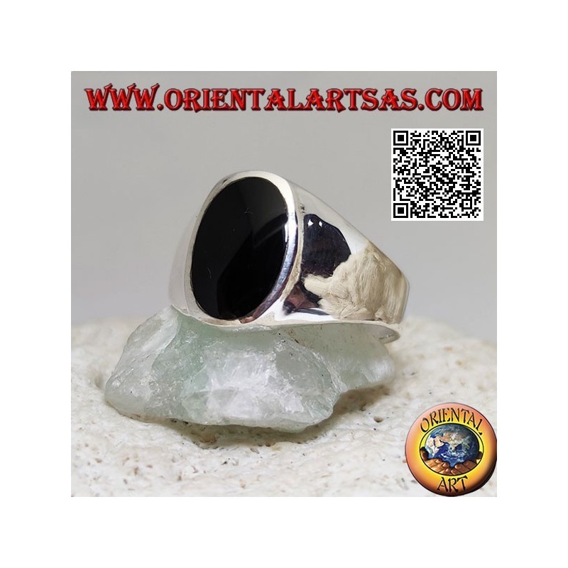 Anello in argento con onice ovale piatta a filo bordo (piccolo)