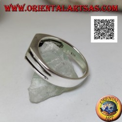 Bague en argent avec turquoise rectangulaire au ras du bord et deux lignes horizontales perforées sur les côtés