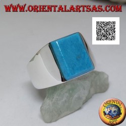 Silver ring with raised rectangular turquoise on smooth frame