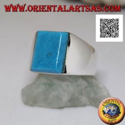 Silver ring with raised rectangular turquoise on smooth frame