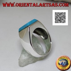 Silver ring with raised rectangular turquoise on smooth frame