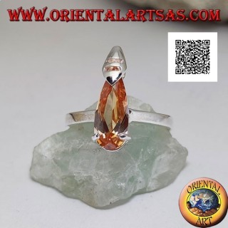 Solitärsilberring mit länglichem Tröpfchen-Champagner-Zirkon-Set