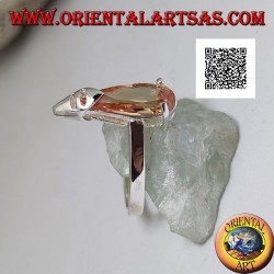 Solitaire silver ring with elongated droplet champagne zircon set