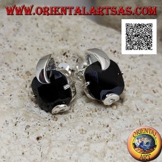 Pendientes lóbulos de plata con circonita cuadrada de espinela engastada con 2 ganchos gruesos y 2 finos