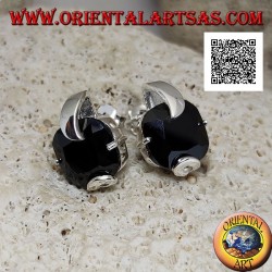 Pendientes lóbulos de plata con circonita cuadrada de espinela engastada con 2 ganchos gruesos y 2 finos