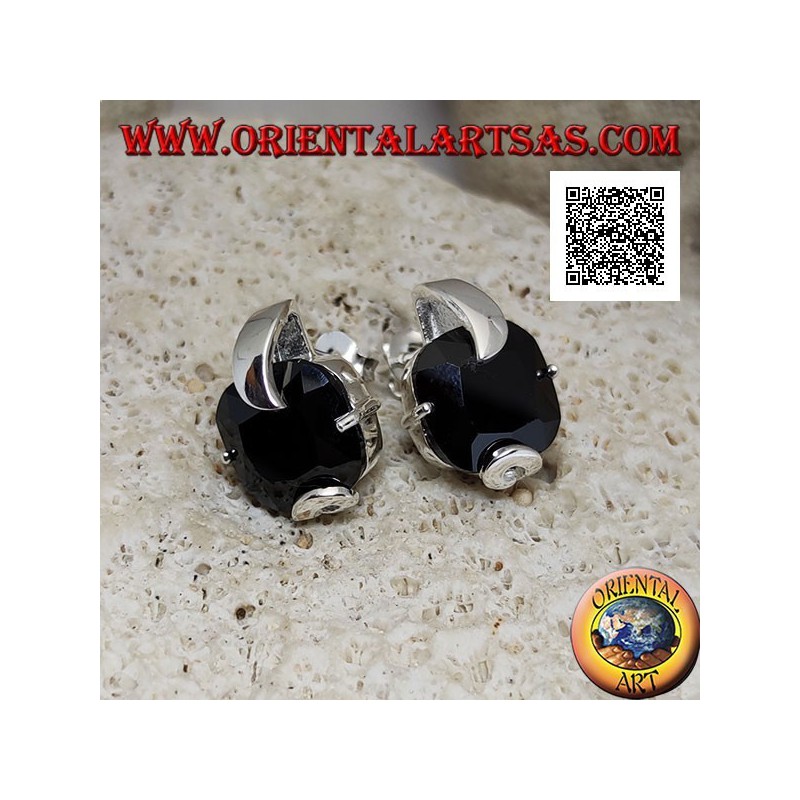 Pendientes lóbulos de plata con circonita cuadrada de espinela engastada con 2 ganchos gruesos y 2 finos