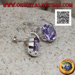 Silver lobe earrings with square amethyst zircon set with 2 thick and 2 thin hooks