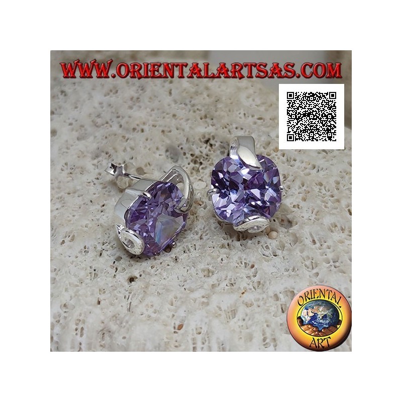 Silberlappenohrringe mit quadratischem Amethystzirkon, besetzt mit 2 dicken und 2 dünnen Haken