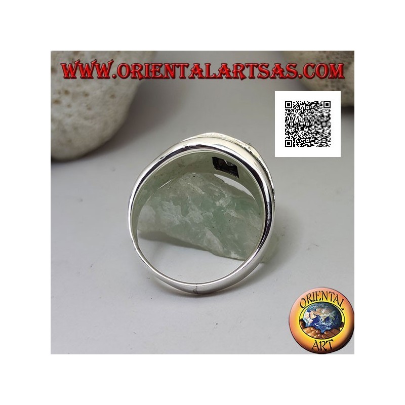 Bague en argent avec zircon carré blanc et trapèzes onyx sur les côtés