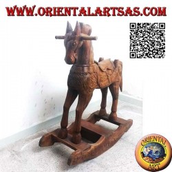Cavallo a dondolo en legno di Suar (massello), colore naturale