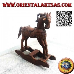 Cavallo a dondolo en legno di Suar (massello), colore naturale