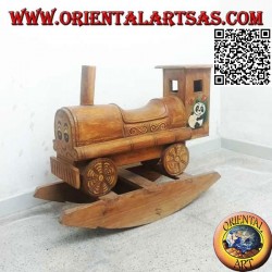 Rocking train with panda in Suar wood (solid), hand painted